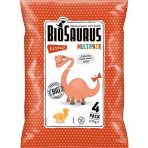 CHRUPKI KUKURYDZIANE DINOZAURY BEZGLUTENOWE O SMAKU KETCHUPOWYM 4X15G