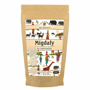 PIĘĆ PRZEMIAN MIGDAŁY W CZEKOLADZIE BEZ DODATKU CUKRU 100G