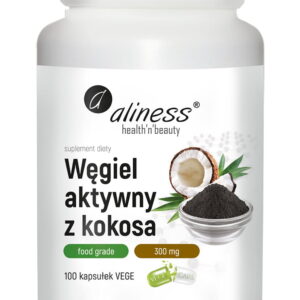 Węgiel aktywny z kokosa Food Grade 300 mg x 100 Vege caps. ALINESS